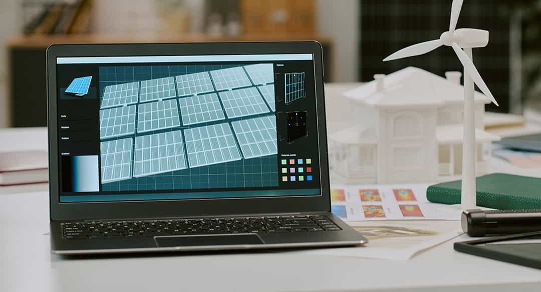 modelación 3d de placas solares en un portátil